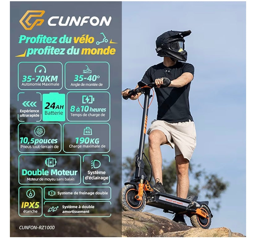RZ1000 Adult Electric Scooter, Dual Motor, Autonomy 35 km/70 km